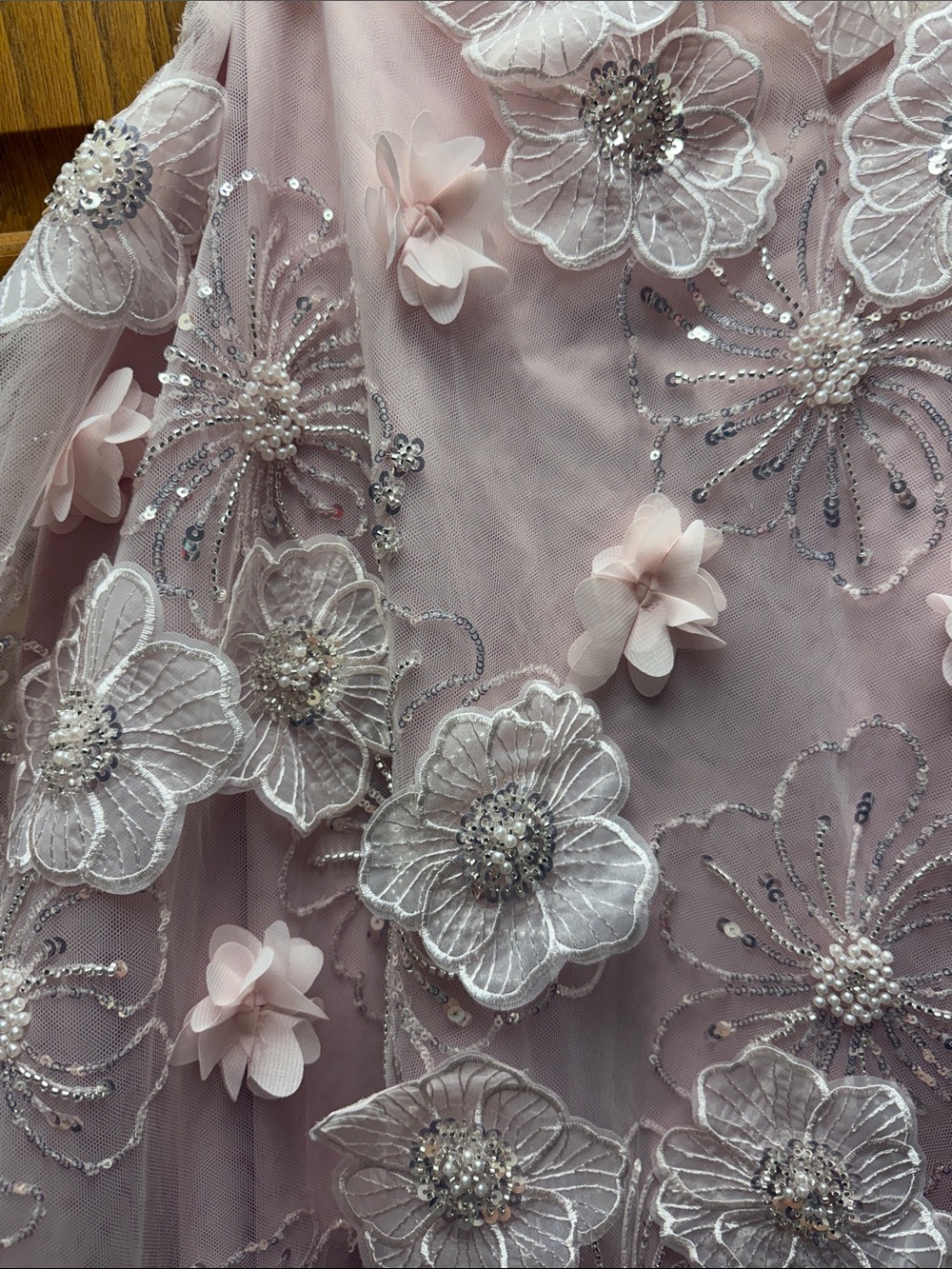 Delicate Pink Floral Appliqué Dress with Beaded Straps - Picture 3 of 3
